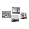 CANVAS PRINT SET PARIS WITH A RETRO RED CAR - SET OF PICTURES - PICTURES