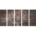 5-PIECE CANVAS PRINT TREE CROWN ON A WOODEN BASE - PICTURES OF TREES AND LEAVES - PICTURES