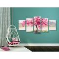 5-PIECE CANVAS PRINT ORIENTAL CHERRY IN PINK DESIGN - PICTURES OF NATURE AND LANDSCAPE - PICTURES