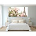 CANVAS PRINT EIFFEL TOWER AND PINK FLOWERS - PICTURES OF CITIES - PICTURES