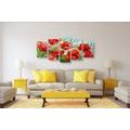 IMPRESSION SUR TOILE EN 5 PARTIES COQUELICOTS ROUGES DANS UN CHAMP - IMPRESSIONS SUR TOILE FLEURS - IMPRESSION SUR TOILE