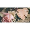 CANVAS PRINT ROSE AND A HEART IN VINTAGE DESIGN - VINTAGE AND RETRO PICTURES - PICTURES