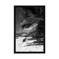 POSTER WONDERS OF ANSE SOURCE BEACH IN BLACK AND WHITE - BLACK AND WHITE - POSTERS