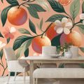 SELBSTKLEBENDE TAPETE ORANGEN UND BLUMEN AUF APRIKOSENFARBENEM HINTERGRUND - TAPETEN MIT ESSEN UND GETRÄNKEN - TAPETEN