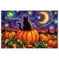 QUADRO SU TELA – GATTO NERO SULLA ZUCCA - QUADRI HALLOWEEN E HORROR - STAMPE E QUADRI