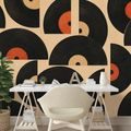 SELBSTKLEBENDE TAPETE RETRO-VINYLPLATTEN AUF BEIGEM HINTERGRUND - MUSIK FOTOTAPETEN - TAPETEN