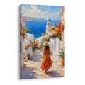 TABLEAU SUR TOILE – CHEMIN FLEURI VERS LA CÔTE - TABLEAUX DE LA MER ET DE LA PLAGE - TABLEAUX