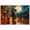 WANDBILD KLEINE HEXE IN DER HERBSTNACHT - HALLOWEEN- UND HORROR-BILDER - BILDER