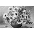 CANVAS PRINT OIL PAINTING OF SUMMER FLOWERS IN BLACK AND WHITE - BLACK AND WHITE PICTURES - PICTURES