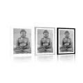 POSTER WITH MOUNT BUDDHA STATUE IN A MEDITATING POSITION IN BLACK AND WHITE - BLACK AND WHITE - POSTERS