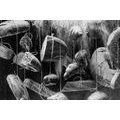 CANVAS PRINT HANGING PASTRIES ON A ROPE IN BLACK AND WHITE - BLACK AND WHITE PICTURES - PICTURES