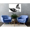 CANVAS PRINT FEATHER WITH A BUTTERFLY IN BLACK AND WHITE - BLACK AND WHITE PICTURES - PICTURES