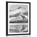 AFFICHE AVEC MONTURE LAC PRÈS D'UNE MAGNIFIQUE MONTAGNE EN NOIR ET BLANC - NOIR ET BLANC - AFFICHES