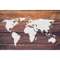 CANVAS PRINT WORLD MAP WITH A WOODEN BACKGROUND - PICTURES OF MAPS - PICTURES