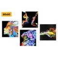 CANVAS PRINT SET COLORFUL ABSTRACTION ON A BLACK BACKGROUND - SET OF PICTURES - PICTURES