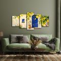 5-TEILIGES WANDBILD ZITRONENBAUM AN BLAUER TÜR - BILDER VON STÄDTEN - BILDER