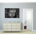 CANVAS PRINT SMILING BUDDHA IN BLACK AND WHITE - BLACK AND WHITE PICTURES - PICTURES