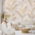 ZELFKLEVEND FOTOBEHANG GOUDEN PALMBLADEREN OP BEIGE - FOTOBEHANG BLADEREN - FOTOBEHANG