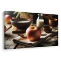 WANDBILD APFEL AUF HOLZTISCH - BILDER VON ESSEN UND GETRÄNKEN - BILDER