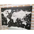 CANVAS PRINT BLACK AND WHITE MAP ON A WOODEN BACKGROUND - PICTURES OF MAPS - PICTURES