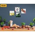 CANVAS PRINT SET FOR THE KITCHEN IN AN INTERESTING STYLE - SET OF PICTURES - PICTURES