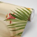 WALL MURAL SEASHELLS UNDER PALM LEAVES - WALLPAPERS NATURE - WALLPAPERS