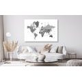 DECORATIVE PINBOARD WORLD MAP IN BLACK AND WHITE - PICTURES ON CORK - PICTURES