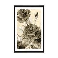 AFFICHE AVEC MONTURE BOUQUET DE ROSES VINTAGE DANS UN DESIGN SÉPIA - NOIR ET BLANC - AFFICHES