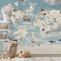 SAMOLEPÍCÍ TAPETA ILUSTROVANÁ MAPA SVĚTA S BALÓNKY - DĚTSKÉ TAPETY - TAPETY