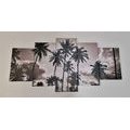 TABLEAU EN 5 PARTIES – PALMIERS DE COCO SUR LA PLAGE EN NOIR ET BLANC - TABLEAUX EN NOIR ET BLANC - TABLEAUX