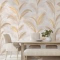 ZELFKLEVEND FOTOBEHANG GOUDEN PALMBLADEREN OP BEIGE - FOTOBEHANG BLADEREN - FOTOBEHANG