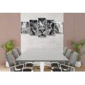 TABLEAU EN 5 PARTIES – VISAGE DE LION EN NOIR ET BLANC - TABLEAUX EN NOIR ET BLANC - TABLEAUX