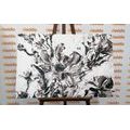 CANVAS PRINT PAINTED SUMMER FLOWERS IN BLACK AND WHITE - BLACK AND WHITE PICTURES - PICTURES