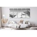 5-PIECE CANVAS PRINT SNOWY MOUNTAINS IN BLACK AND WHITE - BLACK AND WHITE PICTURES - PICTURES