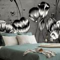 SELF ADHESIVE WALLPAPER BLACK AND WHITE POPPIES WITH AN ETHNO TOUCH - SELF-ADHESIVE WALLPAPERS - WALLPAPERS