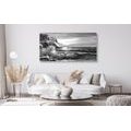 CANVAS PRINT SEA WAVES ON THE COAST IN BLACK AND WHITE - BLACK AND WHITE PICTURES - PICTURES