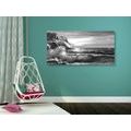 CANVAS PRINT SEA WAVES ON THE COAST IN BLACK AND WHITE - BLACK AND WHITE PICTURES - PICTURES