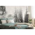 SELF ADHESIVE WALLPAPER BLACK AND WHITE WOLF IN A SNOWY LANDSCAPE - SELF-ADHESIVE WALLPAPERS - WALLPAPERS