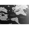 DECORATIVE PINBOARD BLACK AND WHITE UNIQUE WORLD MAP - PICTURES ON CORK - PICTURES