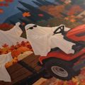 QUADRO SU TELA – FANTASMI DI HALLOWEEN SUL TRATTORE - QUADRI HALLOWEEN E HORROR - STAMPE E QUADRI