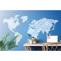 SELF ADHESIVE WALLPAPER HATCHED WORLD MAP ON A BLUE BACKGROUND - SELF-ADHESIVE WALLPAPERS - WALLPAPERS