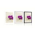 POSTER WITH MOUNT SANDY ZEN GARDEN WITH A PURPLE ORCHID - FENG SHUI - POSTERS