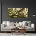 TABLEAU EN 5 PARTIES – FOUGÈRES BOTANIQUES EN SÉPIA - TABLEAUX ARBRES ET FEUILLES - TABLEAUX