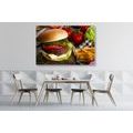 CANVAS PRINT HAMBURGER WITH FRIES - PICTURES OF FOOD AND DRINKS - PICTURES