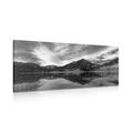 CANVAS PRINT LAKE UNDER THE HILLS IN BLACK AND WHITE - BLACK AND WHITE PICTURES - PICTURES