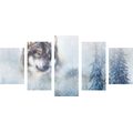 TABLEAU EN 5 PARTIES – LOUP DANS UN PAYSAGE ENNEIGÉ - IMAGES D'ANIMAUX - TABLEAUX