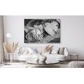 CANVAS PRINT ROSE AND A HEART IN JUTE IN BLACK AND WHITE - BLACK AND WHITE PICTURES - PICTURES