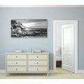 CANVAS PRINT SEA WAVES ON THE COAST IN BLACK AND WHITE - BLACK AND WHITE PICTURES - PICTURES