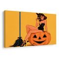 WANDBILD SEXY HEXE AUF EINEM KÜRBIS - HALLOWEEN- UND HORROR-BILDER - BILDER
