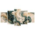 5-DÍLNÝ OBRAZ TYRKYSOVÉ MRAMOROVÉ VLNY SE ZLATEM - MARBLE PICTURES - PICTURES
